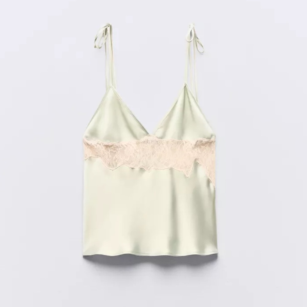 Zara Bow Trim Lace Satin Effect Top